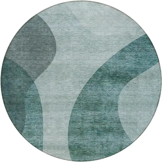 8' Green And Sage Round Abstract Washable Indoor Outdoor Area Rug Photo 2