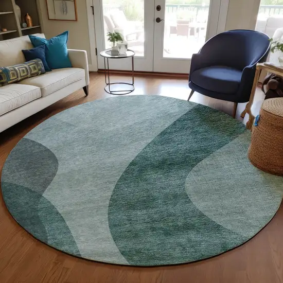8' Green And Sage Round Abstract Washable Indoor Outdoor Area Rug Photo 7