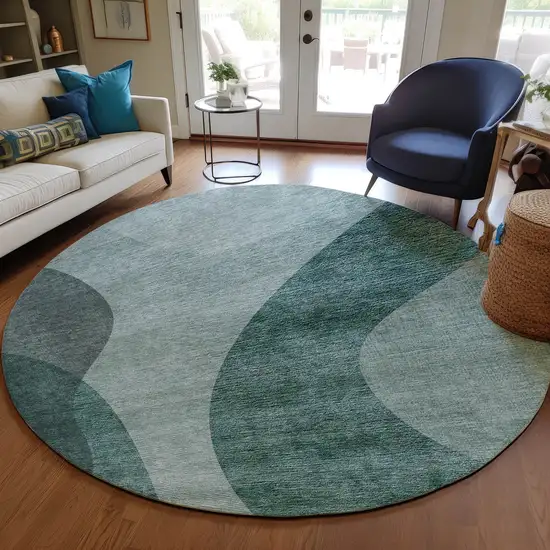 8' Green And Sage Round Abstract Washable Indoor Outdoor Area Rug Photo 7