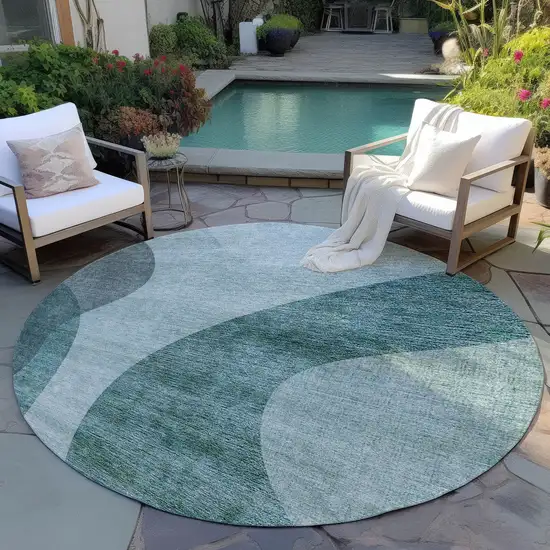 8' Green And Sage Round Abstract Washable Indoor Outdoor Area Rug Photo 6