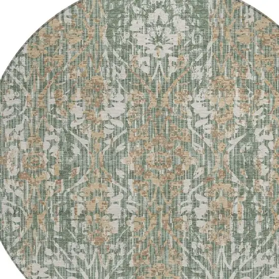 8' Green And Sage Round Damask Washable Indoor Outdoor Area Rug Photo 3