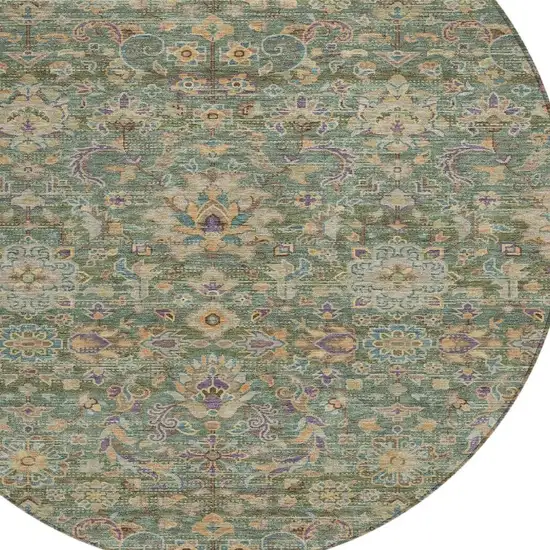 8' Green And Sage Round Floral Medallion Washable Indoor Outdoor Area Rug Photo 3