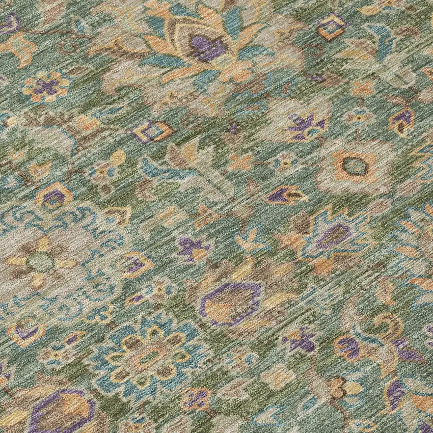 8' Green And Sage Round Floral Medallion Washable Indoor Outdoor Area Rug Photo 6