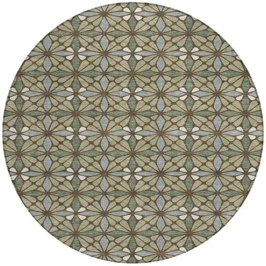 8' Green And Sage Round Geometric Washable Indoor Outdoor Area Rug Photo 3