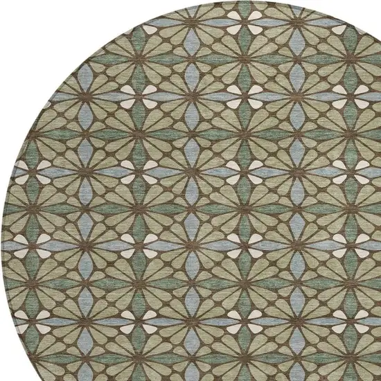 8' Green And Sage Round Geometric Washable Indoor Outdoor Area Rug Photo 2