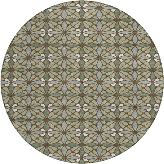 8' Green And Sage Round Geometric Washable Indoor Outdoor Area Rug Photo 1