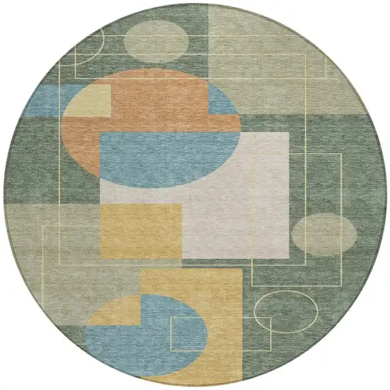 8' Green And Sage Round Geometric Washable Indoor Outdoor Area Rug Photo 4