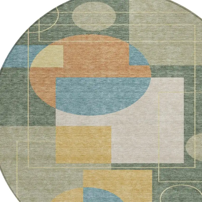 8' Green And Sage Round Geometric Washable Indoor Outdoor Area Rug Photo 3
