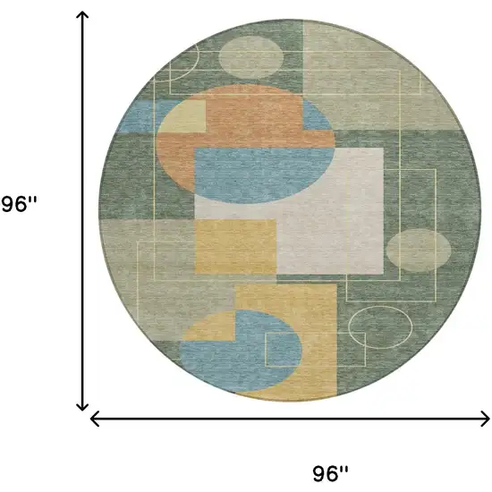 8' Green And Sage Round Geometric Washable Indoor Outdoor Area Rug Photo 7