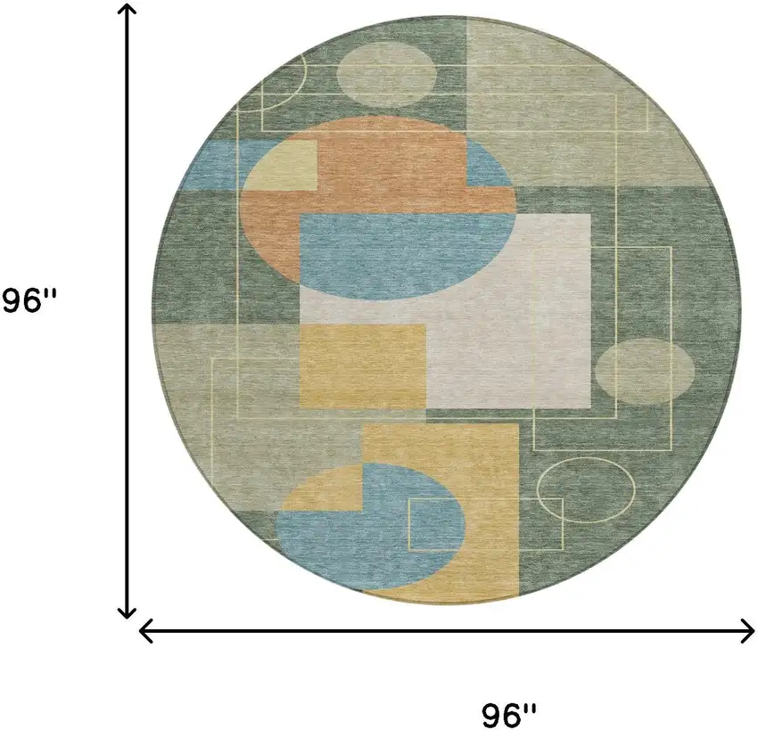 8' Green And Sage Round Geometric Washable Indoor Outdoor Area Rug Photo 7