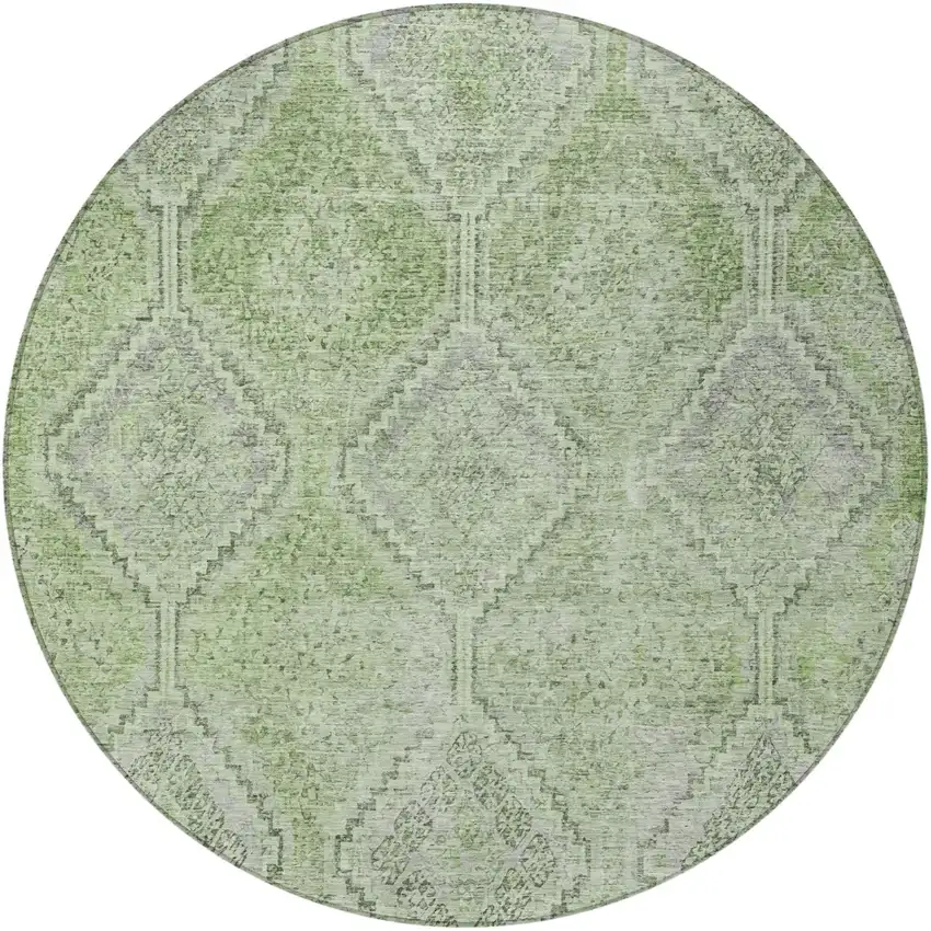 8' Green And Sage Round Geometric Washable Indoor Outdoor Area Rug Photo 4
