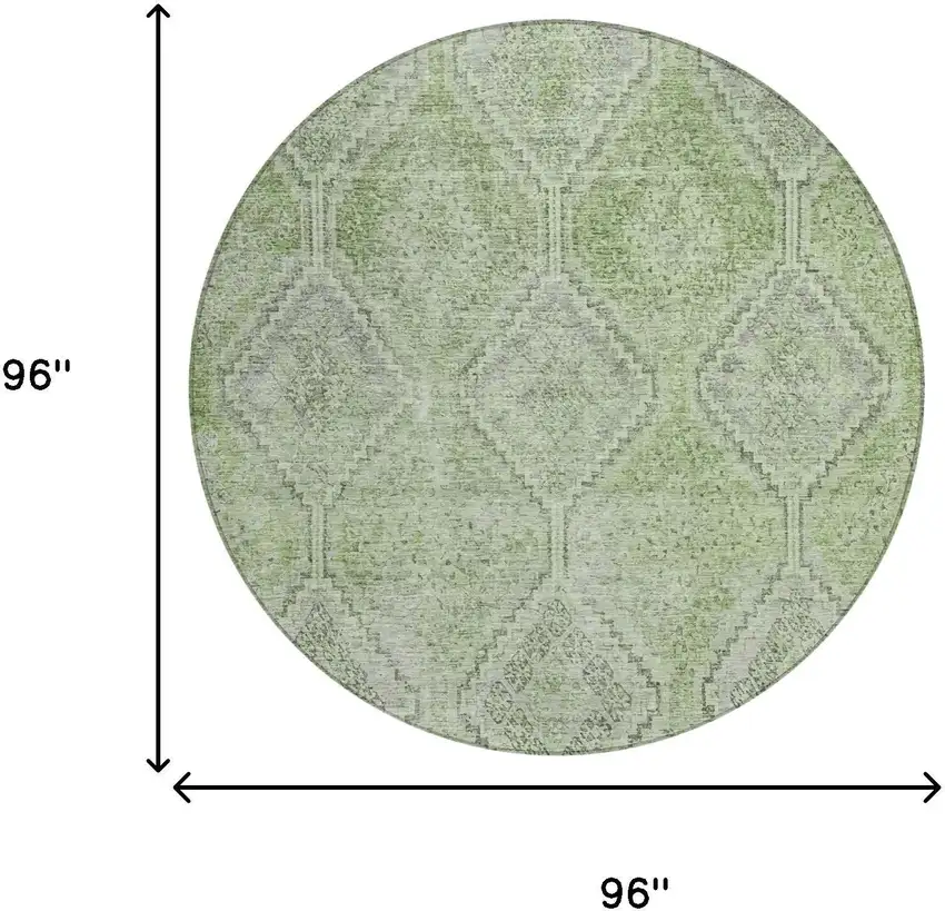 8' Green And Sage Round Geometric Washable Indoor Outdoor Area Rug Photo 7