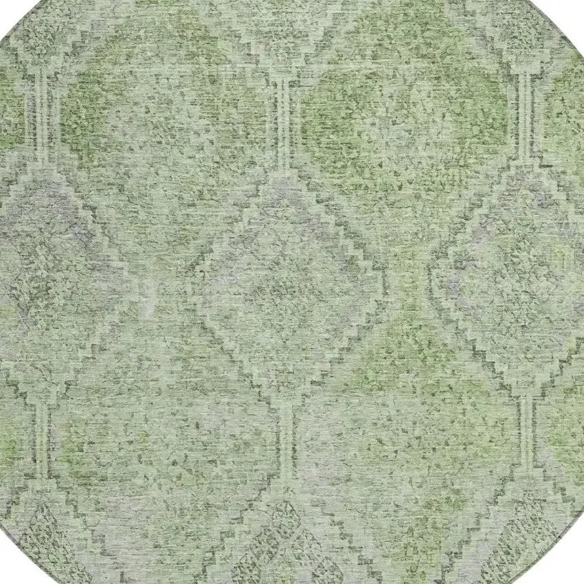 8' Green And Sage Round Geometric Washable Indoor Outdoor Area Rug Photo 3
