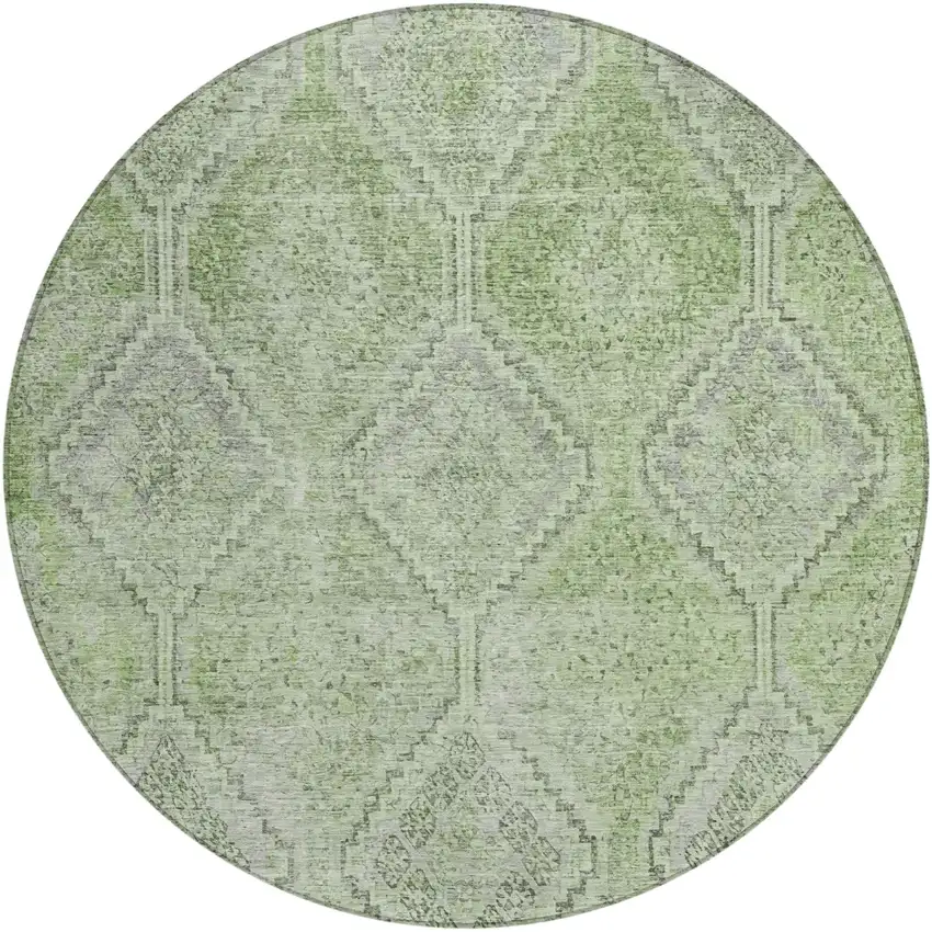 8' Green And Sage Round Geometric Washable Indoor Outdoor Area Rug Photo 2