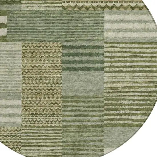8' Green And Sage Round Striped Washable Indoor Outdoor Area Rug Photo 3
