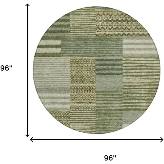 8' Green And Sage Round Striped Washable Indoor Outdoor Area Rug Photo 7