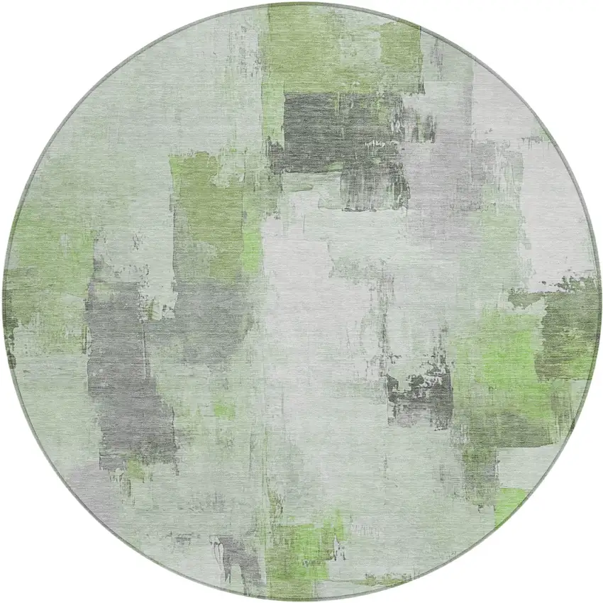 8' Green And Silver Round Abstract Washable Indoor Outdoor Area Rug Photo 1