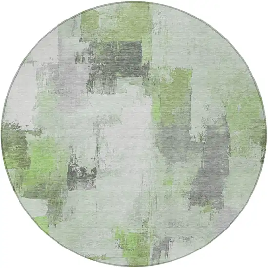 8' Green And Silver Round Abstract Washable Indoor Outdoor Area Rug Photo 3