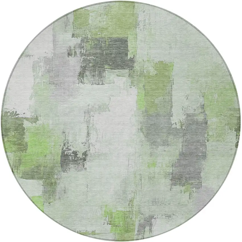 8' Green And Silver Round Abstract Washable Indoor Outdoor Area Rug Photo 3