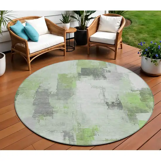 8' Green And Silver Round Abstract Washable Indoor Outdoor Area Rug Photo 2