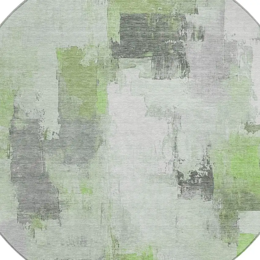 8' Green And Silver Round Abstract Washable Indoor Outdoor Area Rug Photo 8