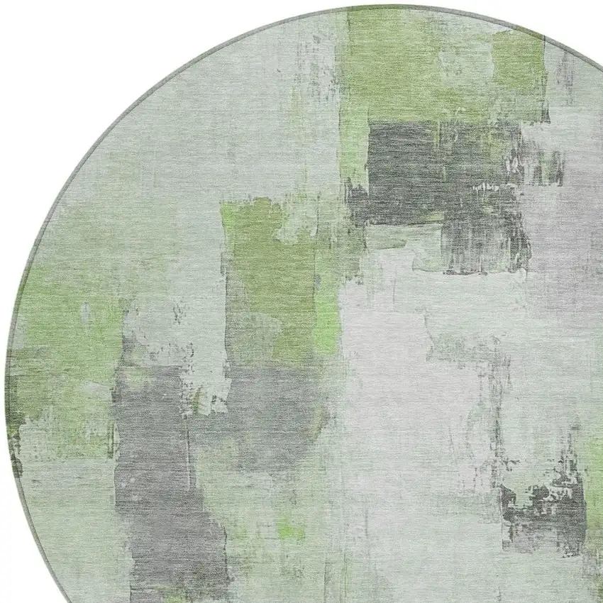 8' Green And Silver Round Abstract Washable Indoor Outdoor Area Rug Photo 4