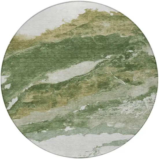 8' Green And Silver Round Abstract Washable Indoor Outdoor Area Rug Photo 4