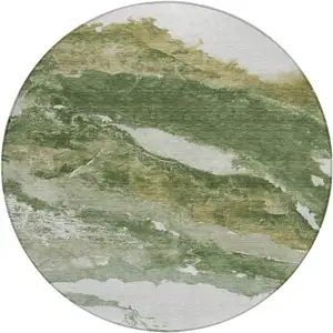 Photo of 8' Green And Silver Round Abstract Washable Indoor Outdoor Area Rug