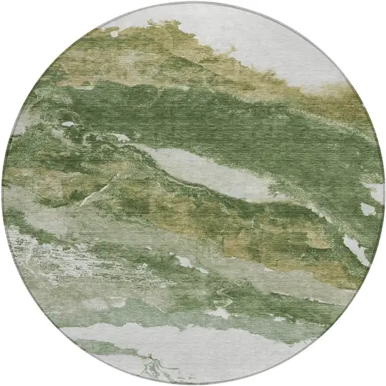 8' Green And Silver Round Abstract Washable Indoor Outdoor Area Rug Photo 1