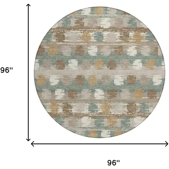 8' Green And Silver Round Abstract Washable Indoor Outdoor Area Rug Photo 8