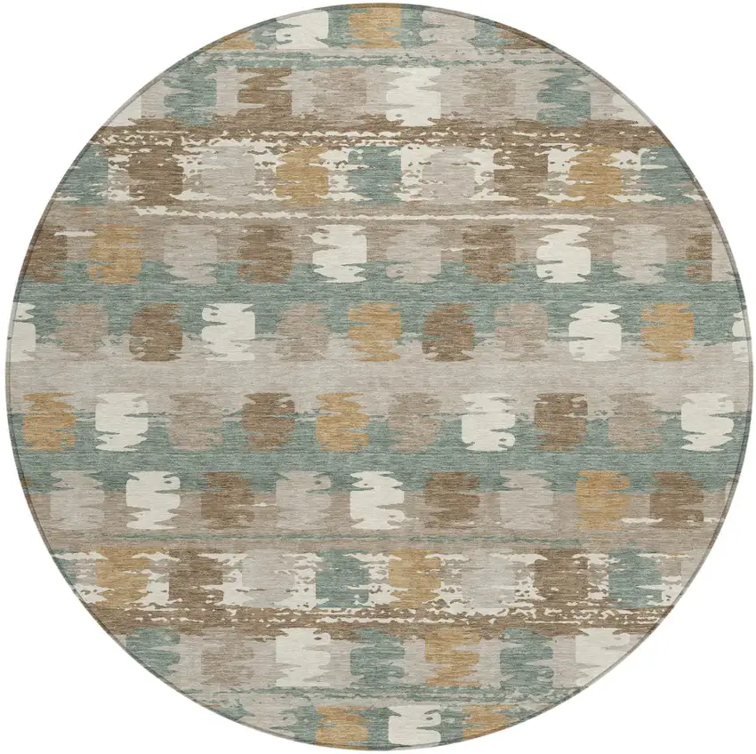 8' Green And Silver Round Abstract Washable Indoor Outdoor Area Rug Photo 2