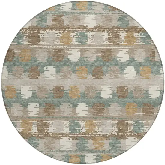 8' Green And Silver Round Abstract Washable Indoor Outdoor Area Rug Photo 2