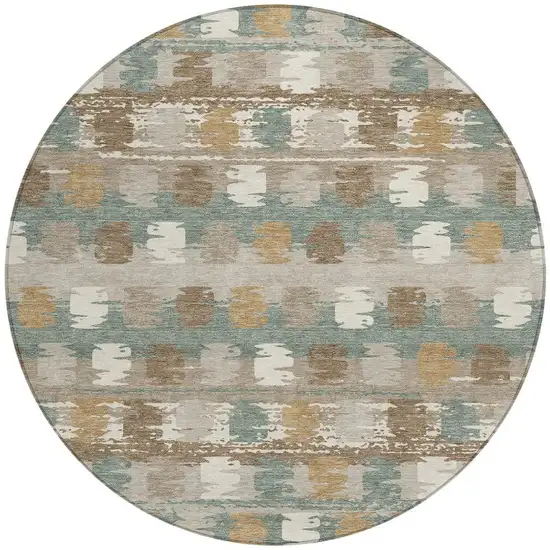 8' Green And Silver Round Abstract Washable Indoor Outdoor Area Rug Photo 3