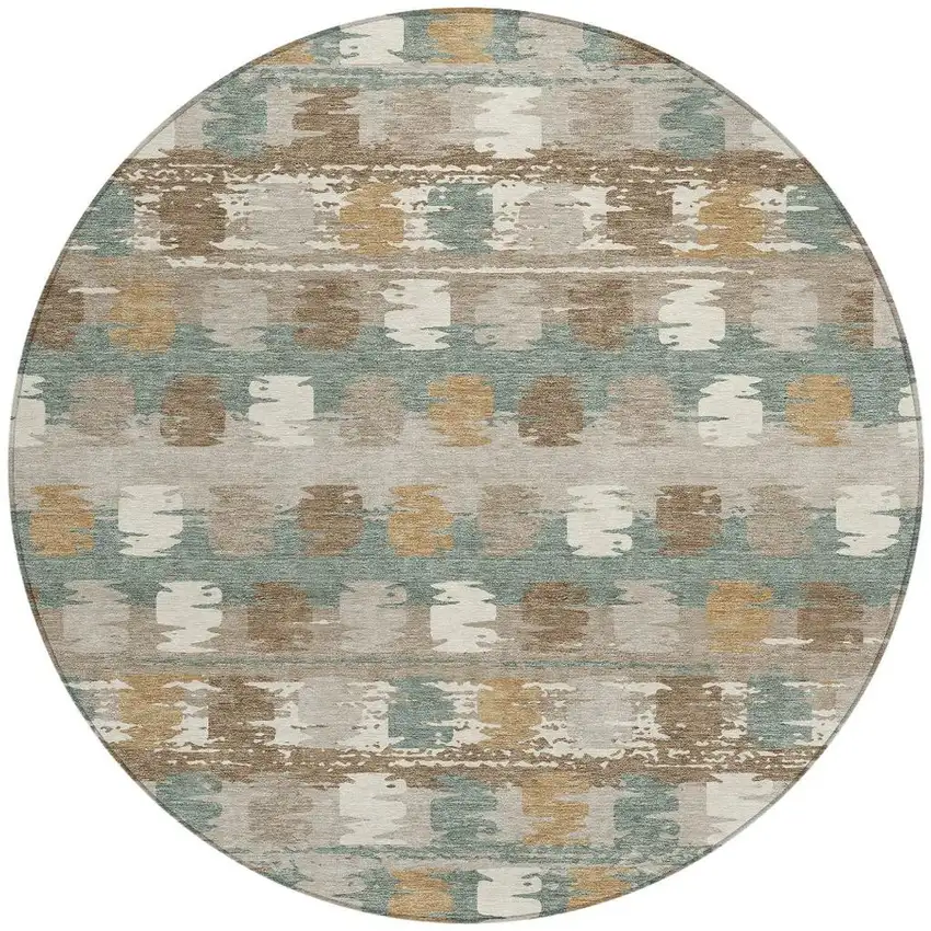 8' Green And Silver Round Abstract Washable Indoor Outdoor Area Rug Photo 3