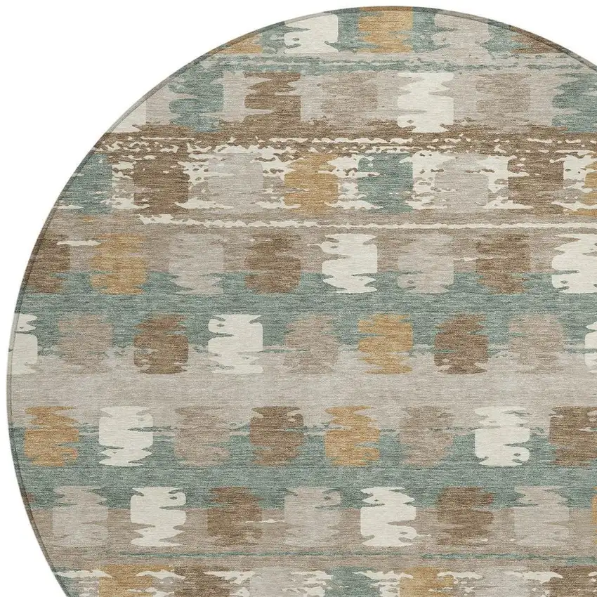 8' Green And Silver Round Abstract Washable Indoor Outdoor Area Rug Photo 4
