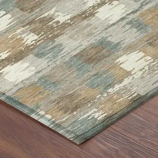 8' Green And Silver Round Abstract Washable Indoor Outdoor Area Rug Photo 6