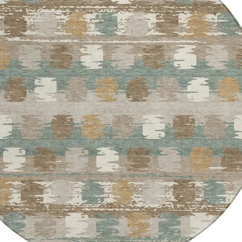 8' Green And Silver Round Abstract Washable Indoor Outdoor Area Rug Photo 5