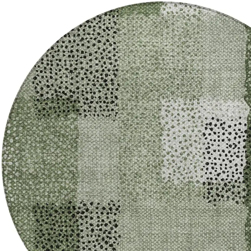 8' Green And Silver Round Abstract Washable Indoor Outdoor Area Rug Photo 8