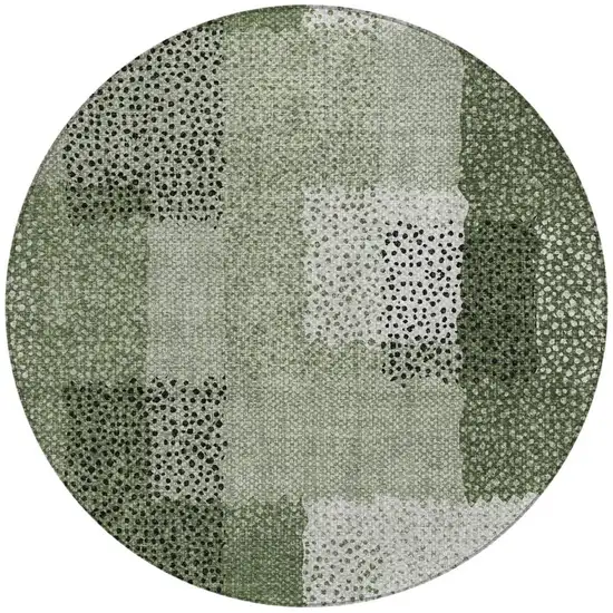 8' Green And Silver Round Abstract Washable Indoor Outdoor Area Rug Photo 6