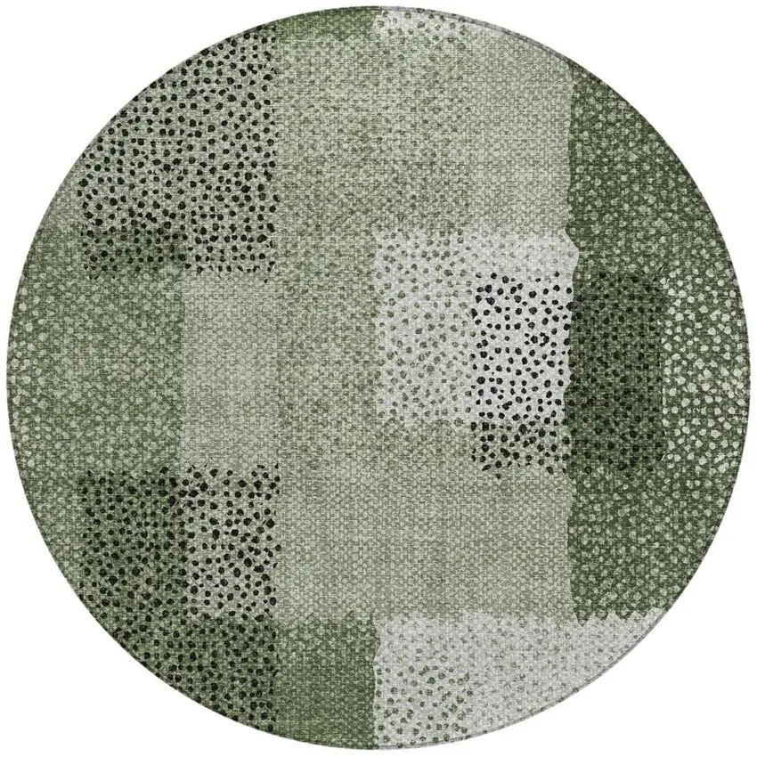 8' Green And Silver Round Abstract Washable Indoor Outdoor Area Rug Photo 6