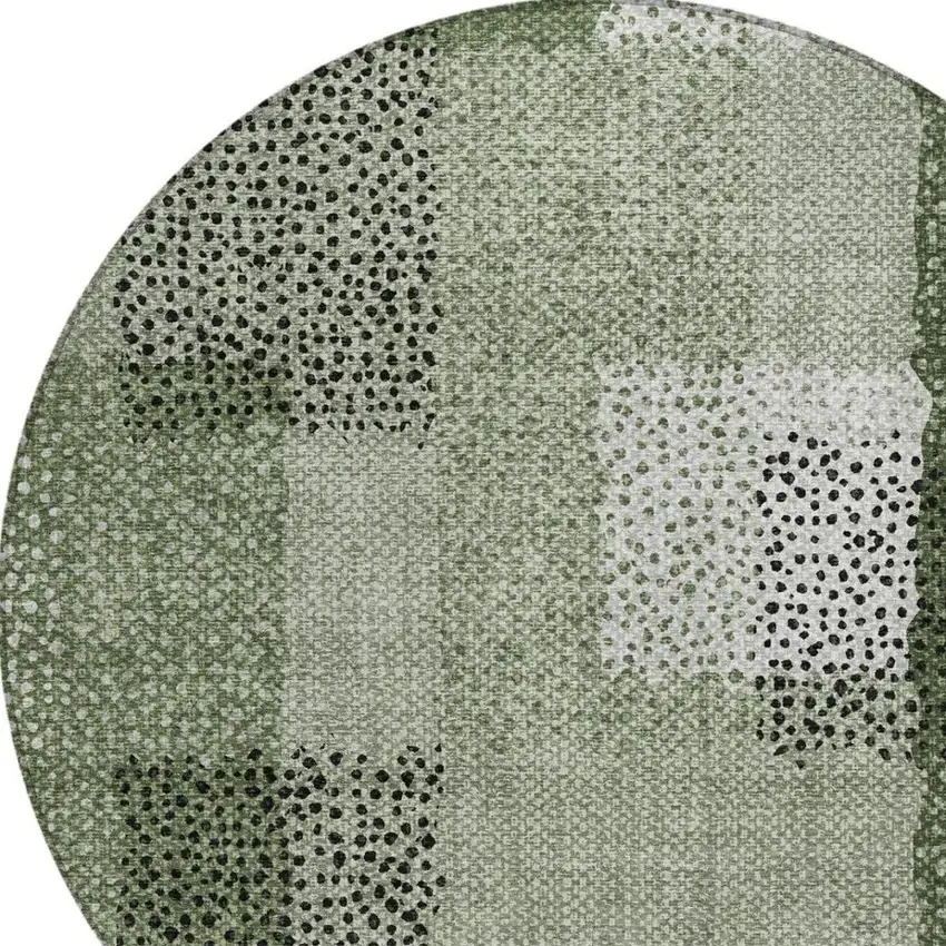 8' Green And Silver Round Abstract Washable Indoor Outdoor Area Rug Photo 9
