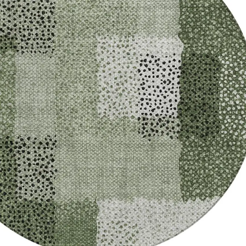 8' Green And Silver Round Abstract Washable Indoor Outdoor Area Rug Photo 2