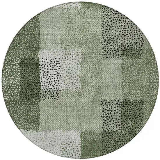 8' Green And Silver Round Abstract Washable Indoor Outdoor Area Rug Photo 1