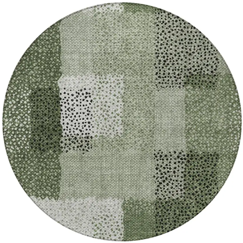 8' Green And Silver Round Abstract Washable Indoor Outdoor Area Rug Photo 1