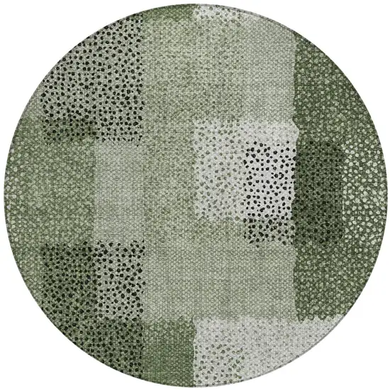 8' Green And Silver Round Abstract Washable Indoor Outdoor Area Rug Photo 3