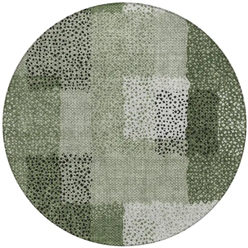 8' Green And Silver Round Abstract Washable Indoor Outdoor Area Rug Photo 3
