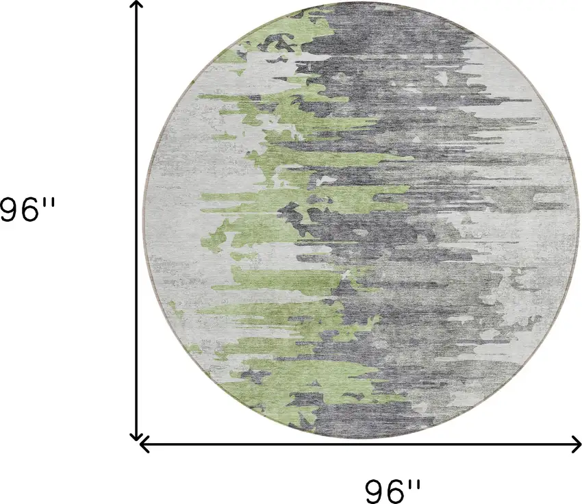 8' Green And Silver Round Abstract Washable Indoor Outdoor Area Rug Photo 8