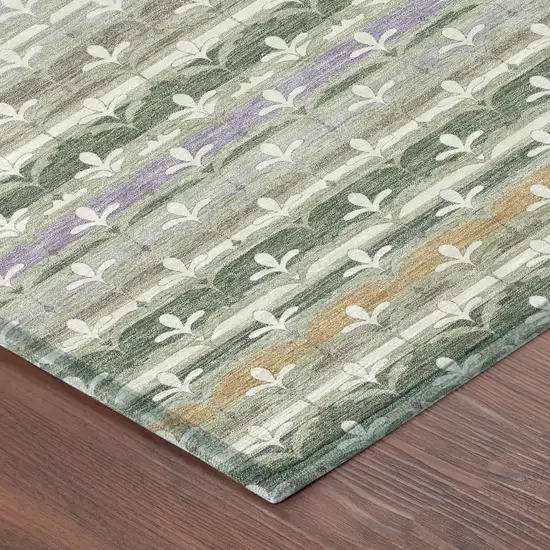 8' Green And Silver Round Damask Washable Indoor Outdoor Area Rug Photo 6