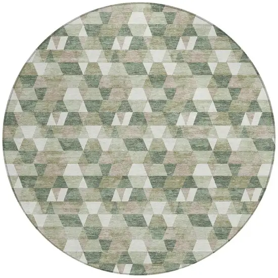 8' Green And Silver Round Geometric Washable Indoor Outdoor Area Rug Photo 3