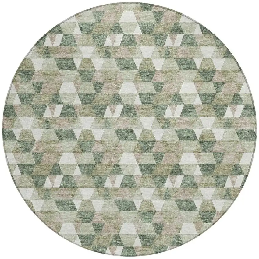 8' Green And Silver Round Geometric Washable Indoor Outdoor Area Rug Photo 3
